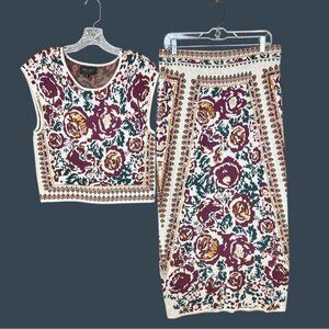 Romeo + Juliet Couture Boho Knit 2 Piece Set Top M Skirt L Soft Floral Festival